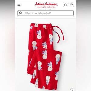 Hanna Andersson Adult Holiday Flannel Pajama Pants Snowmen on Red M